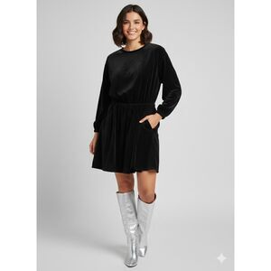 UNIVERSAL THREAD GOOD CO. BLACK MINI A-LINE VELVET DRESS POCKETS LONG SLEEVE NWT